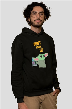 Mandolarian Baskılı Unisex Siyah Kapüşonlu Sweatshirt
