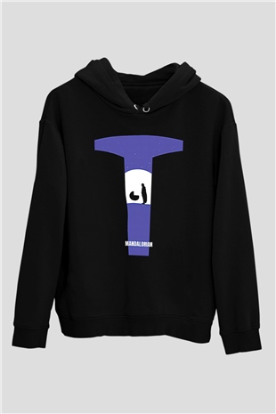 Mandolarian Baskılı Unisex Siyah Kapüşonlu Sweatshirt