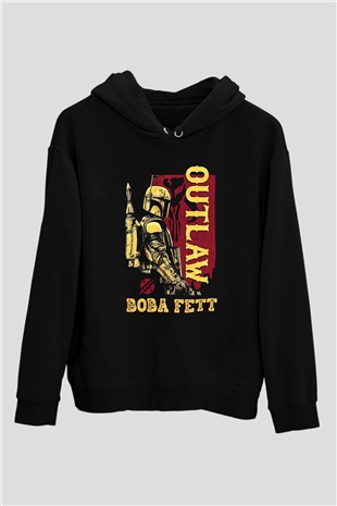 Mandolarian Baskılı Unisex Siyah Kapüşonlu Sweatshirt