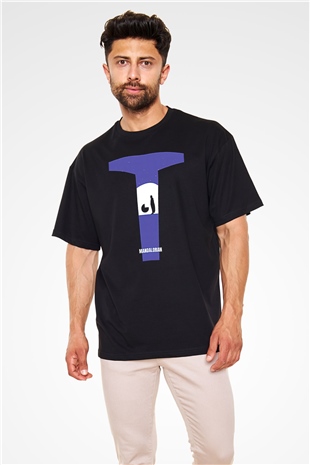 Mandolarian Baskılı Unisex Siyah Oversize Tişört - Tshirt