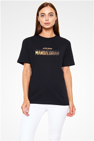 Mandolarian Baskılı Unisex Siyah Tişört - Tshirt