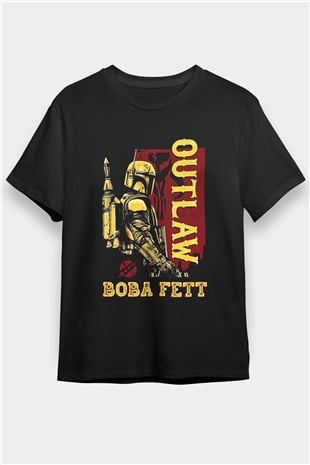 Mandolarian Baskılı Unisex Siyah Tişört - Tshirt