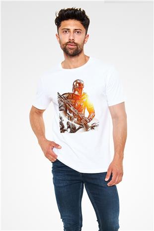 Mandolarian Unisex Baskılı Beyaz Tişört - Tshirt
