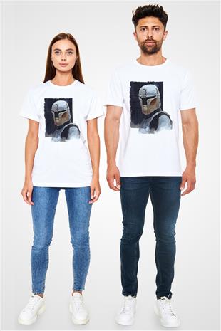 Mandolarian Unisex Baskılı Beyaz Tişört - Tshirt