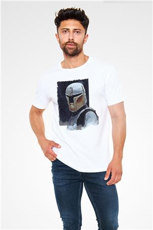 Mandolarian Unisex Baskılı Beyaz Tişört - Tshirt
