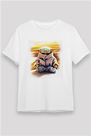 Mandolarian Unisex Baskılı Beyaz Tişört - Tshirt
