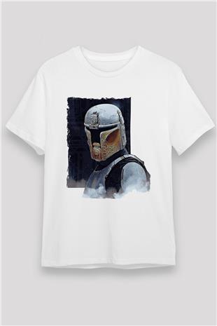 Mandolarian Unisex Baskılı Beyaz Tişört - Tshirt