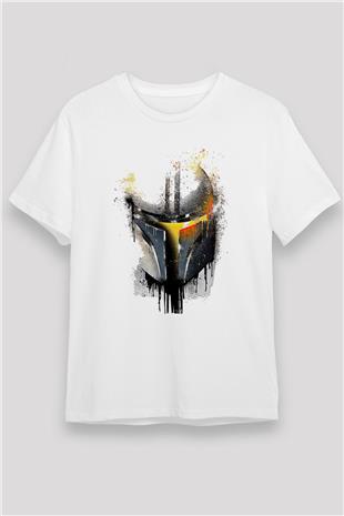 Mandolarian Unisex Baskılı Beyaz Tişört - Tshirt