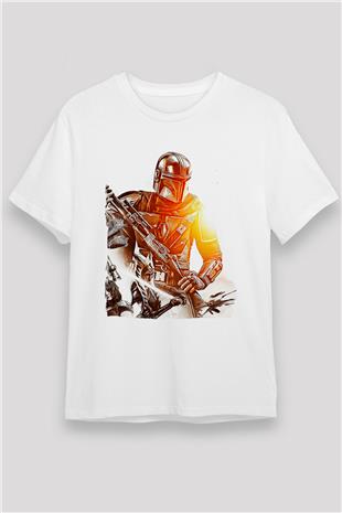 Mandolarian Unisex Baskılı Beyaz Tişört - Tshirt