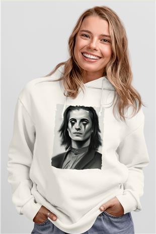 Maneskin Baskılı Beyaz Unisex Kapüşonlu Sweatshirt