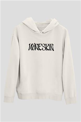 Maneskin Baskılı Beyaz Unisex Kapüşonlu Sweatshirt