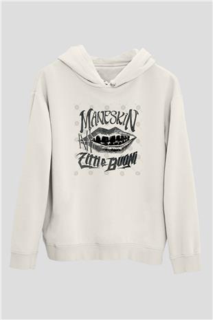 Maneskin Baskılı Beyaz Unisex Kapüşonlu Sweatshirt