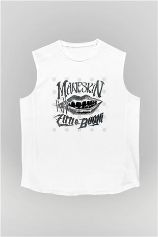 Maneskin Baskılı Beyaz Unisex Kolsuz Tişört - Tshirt