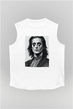 Maneskin Baskılı Beyaz Unisex Kolsuz Tişört - Tshirt