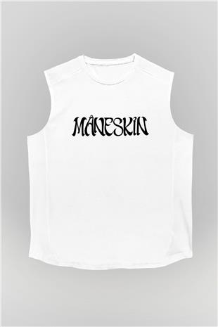 Maneskin Baskılı Beyaz Unisex Kolsuz Tişört - Tshirt