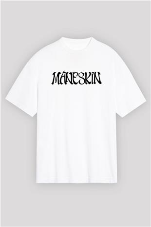 Maneskin Baskılı Beyaz Unisex Oversize Tişört - Tshirt