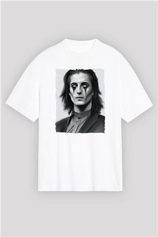 Maneskin Baskılı Beyaz Unisex Oversize Tişört - Tshirt