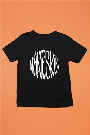 Maneskin Baskılı Unisex Siyah Çocuk Tişört - Tshirt