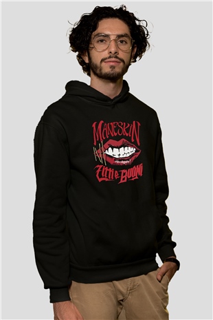 Maneskin Baskılı Unisex Siyah Kapüşonlu Sweatshirt