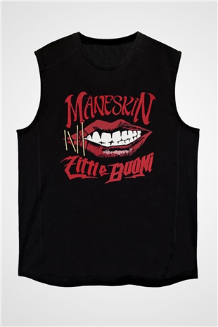 Maneskin Baskılı Unisex Siyah Kolsuz Tişört - Tshirt