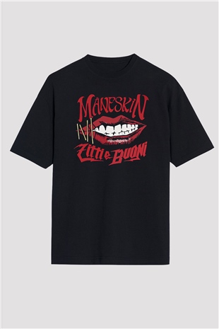 Maneskin Baskılı Unisex Siyah Oversize Tişört - Tshirt