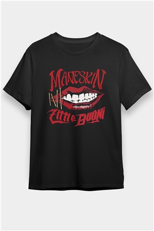Maneskin Baskılı Unisex Siyah Tişört - Tshirt