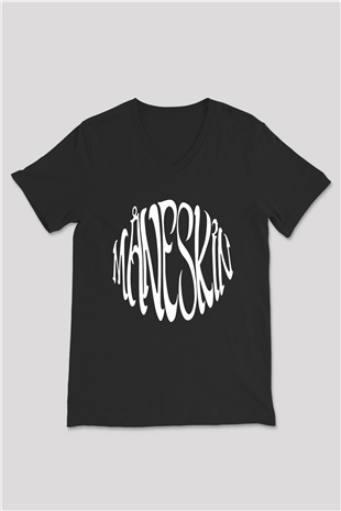 Maneskin Baskılı Unisex Siyah V Yaka Tişört - Tshirt