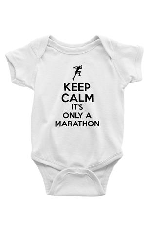 Maraton Baskılı Beyaz Bebek Body - Zıbın