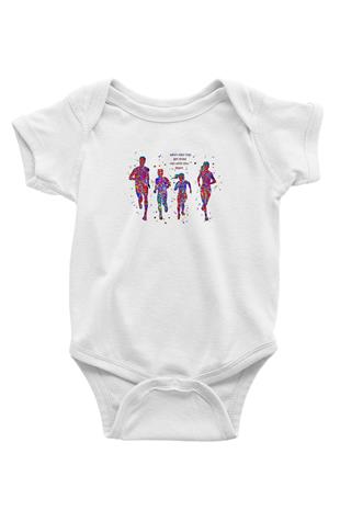 Maraton Baskılı Beyaz Bebek Body - Zıbın
