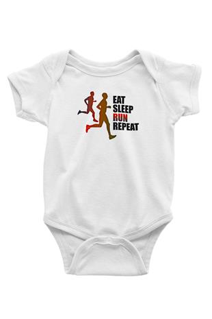 Maraton Baskılı Beyaz Bebek Body - Zıbın