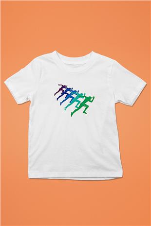 Maraton Baskılı Unisex Beyaz Çocuk Tişört - Tshirt
