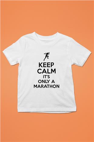 Maraton Baskılı Unisex Beyaz Çocuk Tişört - Tshirt