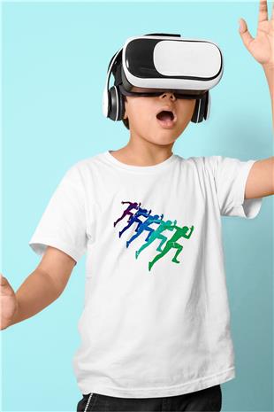 Maraton Baskılı Unisex Beyaz Çocuk Tişört - Tshirt