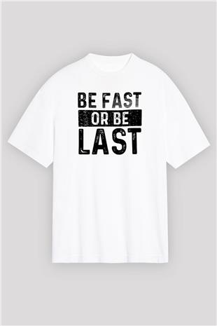 Maraton Baskılı Unisex Beyaz Oversize Tişört - Tshirt