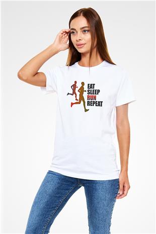 Maraton Baskılı Unisex Beyaz Tişört - Tshirt