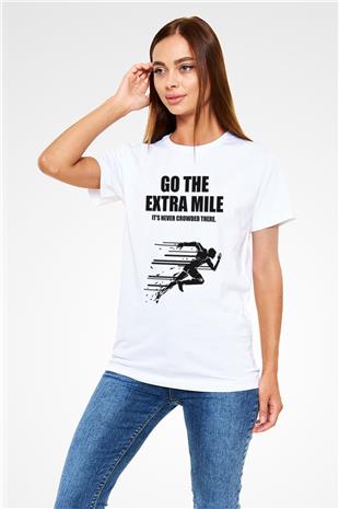 Maraton Baskılı Unisex Beyaz Tişört - Tshirt