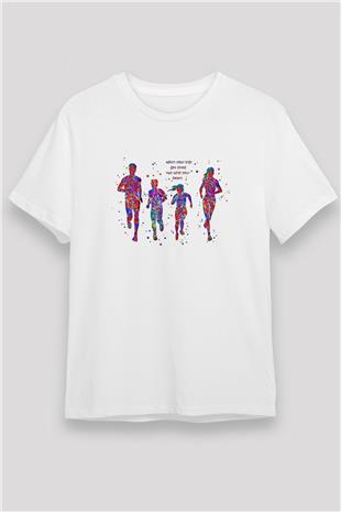 Maraton Baskılı Unisex Beyaz Tişört - Tshirt