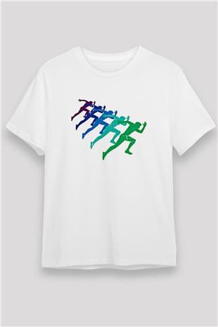 Maraton Baskılı Unisex Beyaz Tişört - Tshirt