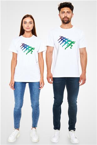 Maraton Baskılı Unisex Beyaz Tişört - Tshirt