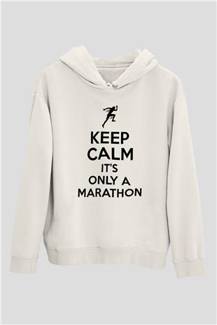 Maraton Baskılı Unisex Ekru Hoodie