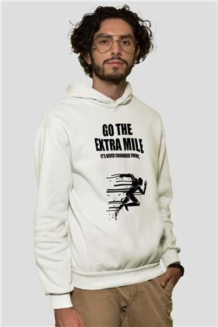 Maraton Baskılı Unisex Ekru Hoodie