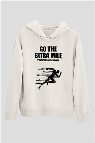 Maraton Baskılı Unisex Ekru Hoodie