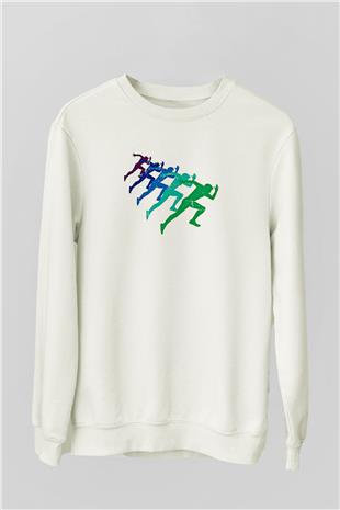 Maraton Baskılı Unisex Ekru Sweatshirt