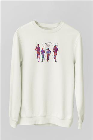 Maraton Baskılı Unisex Ekru Sweatshirt