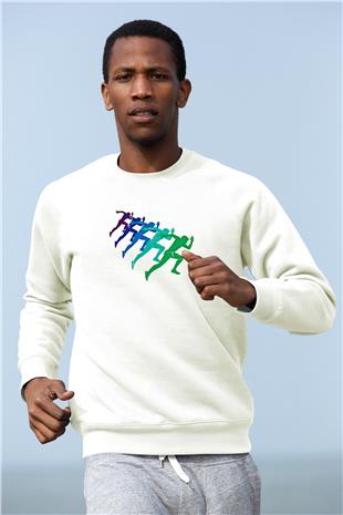 Maraton Baskılı Unisex Ekru Sweatshirt