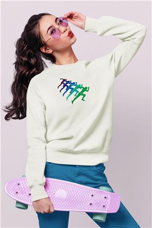 Maraton Baskılı Unisex Ekru Sweatshirt