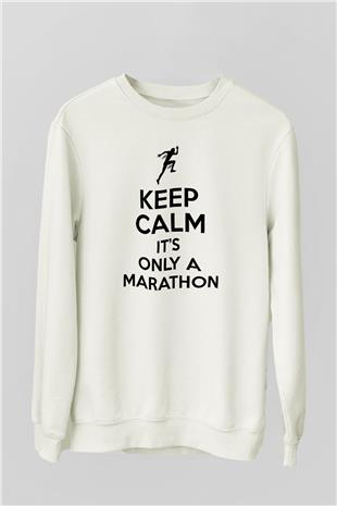 Maraton Baskılı Unisex Ekru Sweatshirt