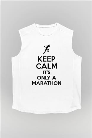 Maraton Baskılı Unisex Kolsuz Beyaz Tişört