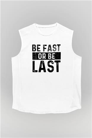 Maraton Baskılı Unisex Kolsuz Beyaz Tişört