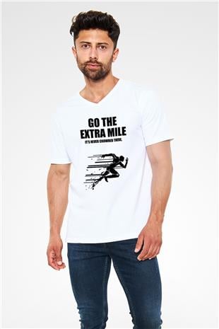 Maraton Baskılı Unisex V Yaka Tişört - Tshirt